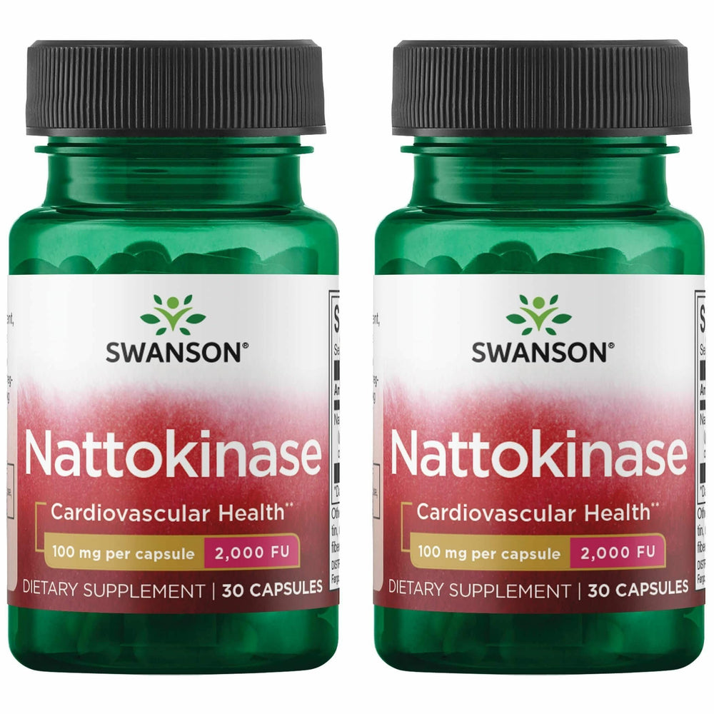 Swanson Nattokinase bottle front with 2000 FU 100 mg 30 capsules - 2 pack