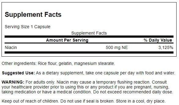 Close-up of Niacin (B3) 500 mg capsules for energy and cardio health