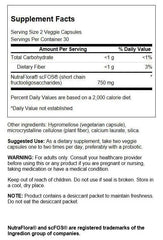 Close-up of Swanson Nutraflora 375 mg packaging showing 60 vegetarian capsules