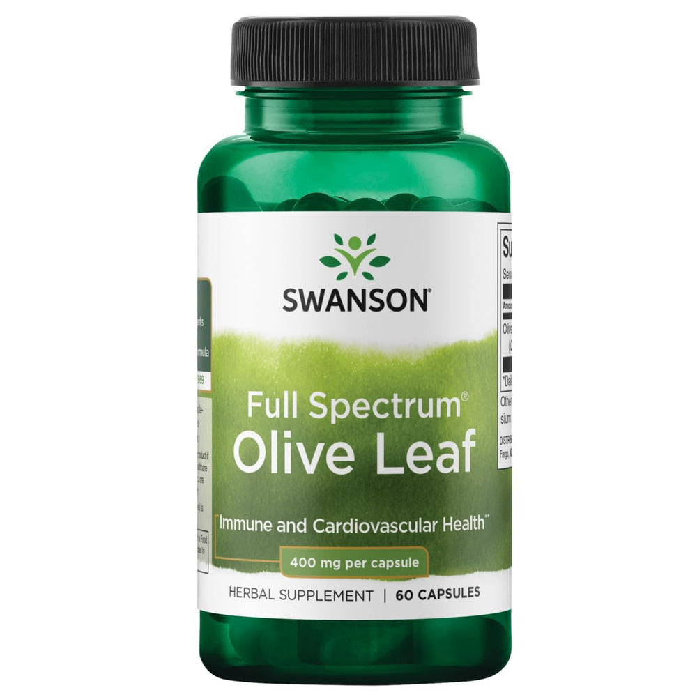 Bottle of Swanson Full Spectrum Olive Leaf 400 mg, 60 capsules