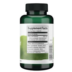 Swanson Olive Leaf Extract oleuropein 20 percent label closeup shows consistent potency.