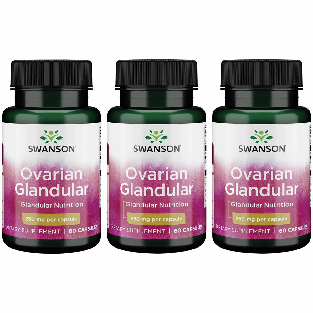Swanson Ovarian Glandular product in three-pack packaging with capsules