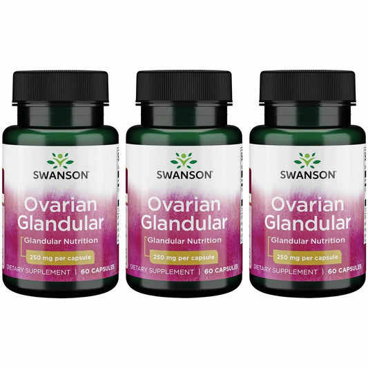 Swanson Ovarian Glandular product in three-pack packaging with capsules