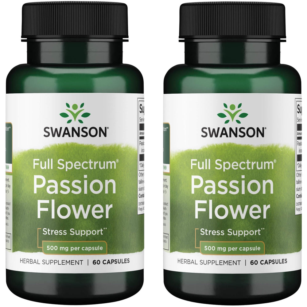 Swanson Full-Spectrum Passion Flower Stress Support 500 mg, 60 Capsules (2 Pack)