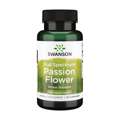 Swanson Full-Spectrum Passion Flower Stress Support bottle label showing 60 capsules