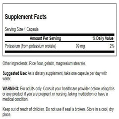 Close-up of 99 mg potassium orotate capsules