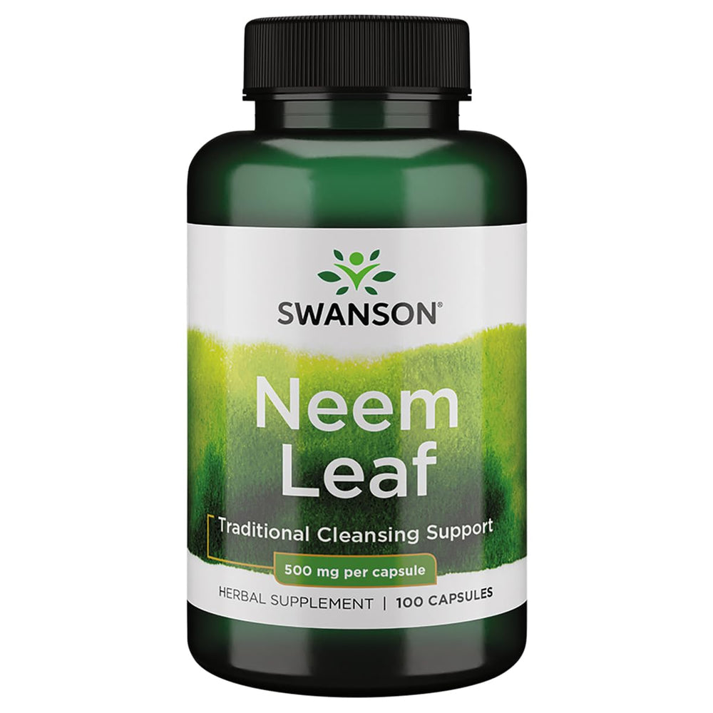 Bottle of Swanson Premium Neem Leaf Immune Health 500 mg (100 capsules) and label