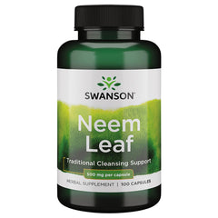 Bottle of Swanson Premium Neem Leaf Immune Health 500 mg (100 capsules) and label