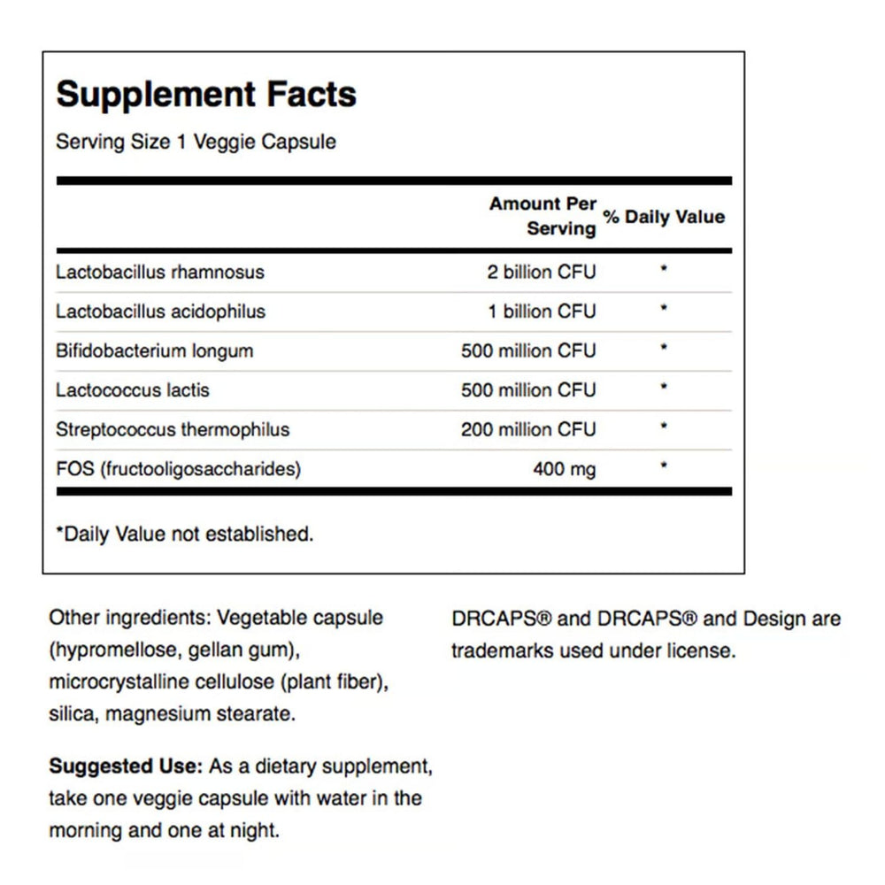 Product label showing 4.2B CFU and five probiotic strains