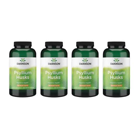 Swanson Psyllium Husk dietary fiber supplement bottle and 4-pack packaging