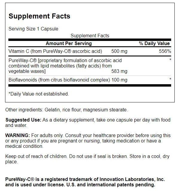 Swanson Pureway-Vitamin C 500mg with Bioflavonoids packaging displaying two bottles