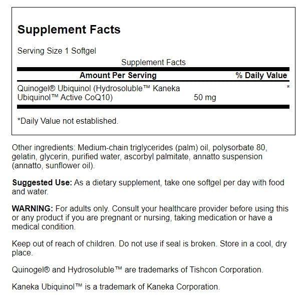 Swanson Quinogel 50 mg CoQ10 softgels packaging front view