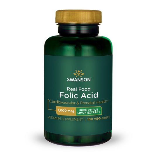 Swanson Real Food Folic Acid 1000 mcg capsules – vegan and gluten-free