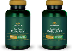 Swanson Real Food Folic Acid 1000 mcg Veggie Capsules bottle (2-pack)