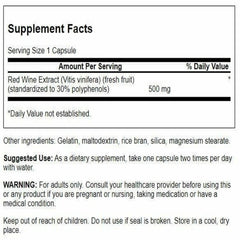 Front label of Swanson Red Wine Extract 500 mg bottle