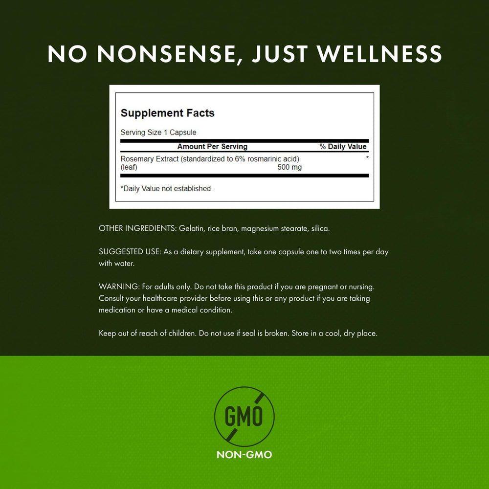 Front view of Swanson Rosemary Extract 500 mg bottle