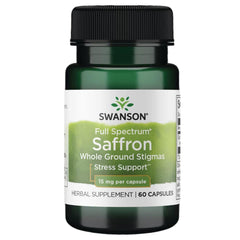 Front view of Swanson Full Spectrum Saffron bottle with 60 capsules
