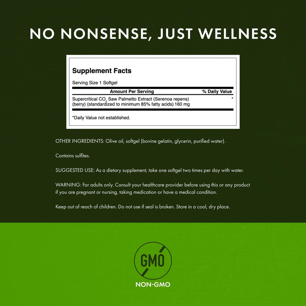Swanson Saw Palmetto 160 mg softgels bottle label