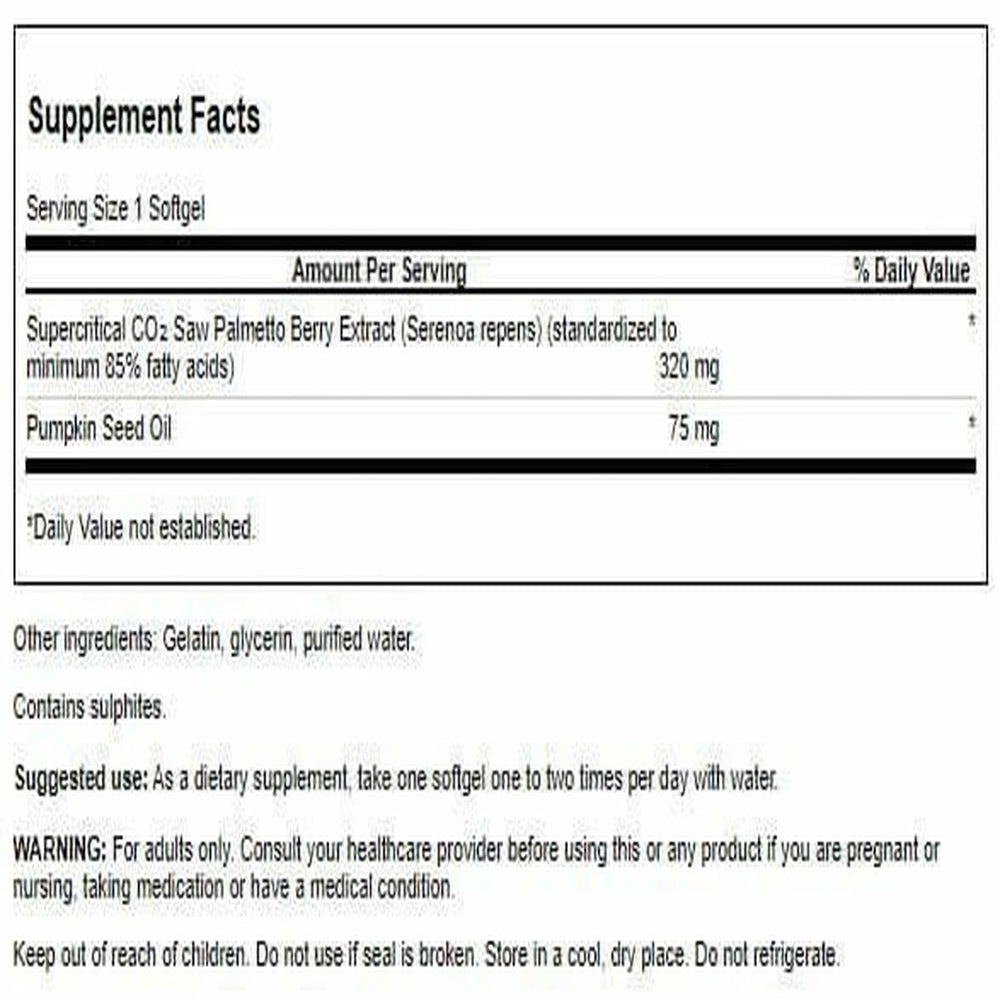 Close-up of Swanson Saw Palmetto 320 milligrams softgels bottle