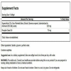 Close-up of Swanson Saw Palmetto 320 milligrams softgels bottle