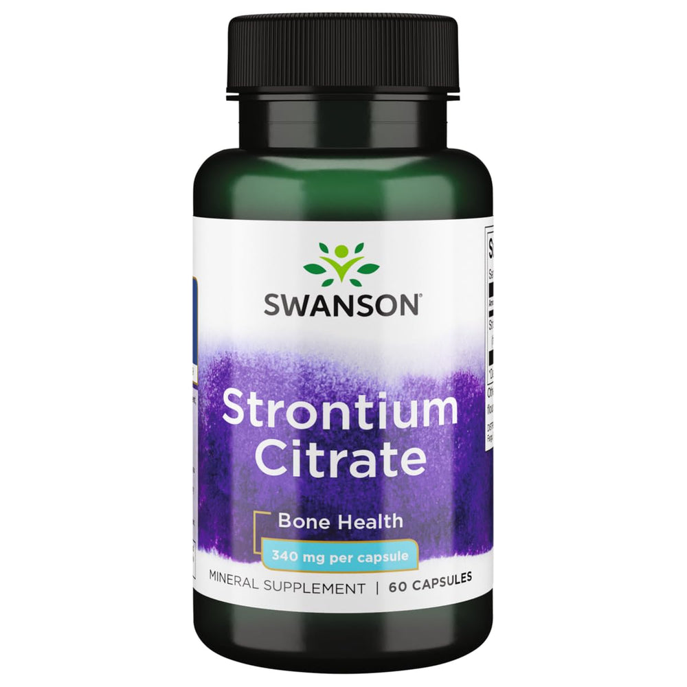 Front view of Swanson Strontium Citrate 340 mg bottle with 60 capsules