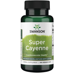Swanson Super Cayenne 100 Veg Caps bottle with Ginger Rhizome, Hawthorn Berry and Lecithin
