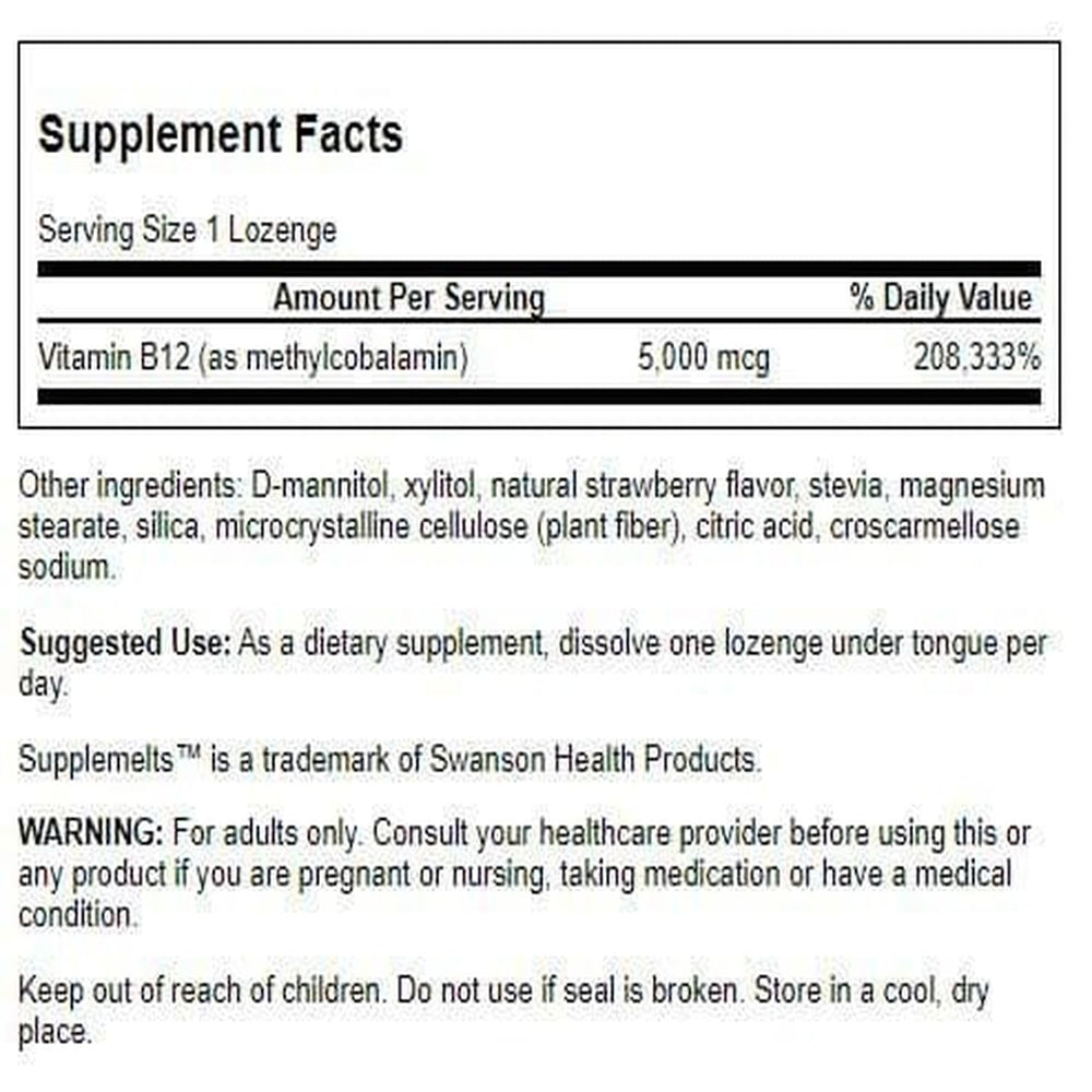 Close-up of Swanson Vitamin B-12 5 mg label