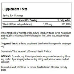 Close-up of Swanson Vitamin B-12 5 mg label