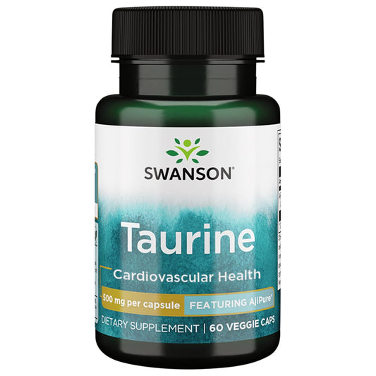 Swanson Taurine 500 mg Ajipure Pharmaceutical Grade bottle with 60 vegetarian capsules