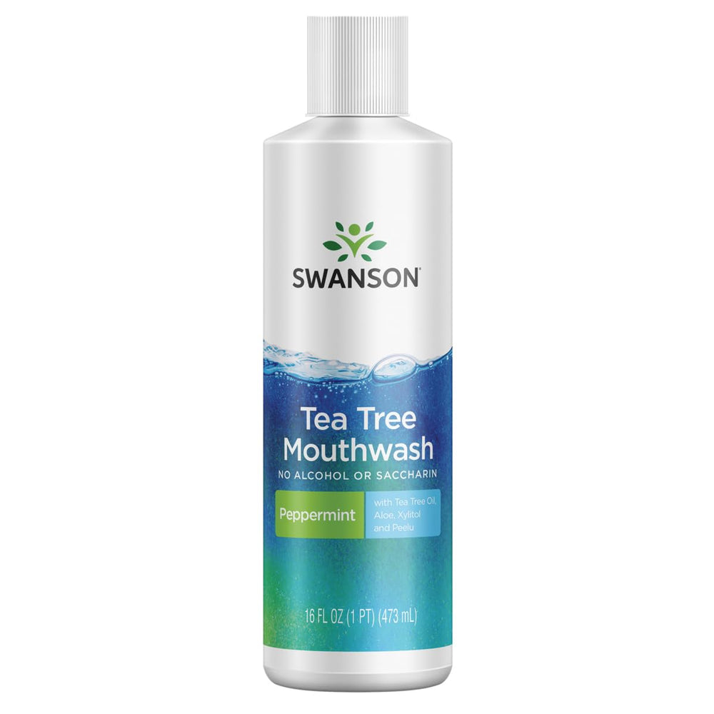 Bottle of Swanson Tea Tree Mouthwash Peppermint 16 fl oz (473 ml)