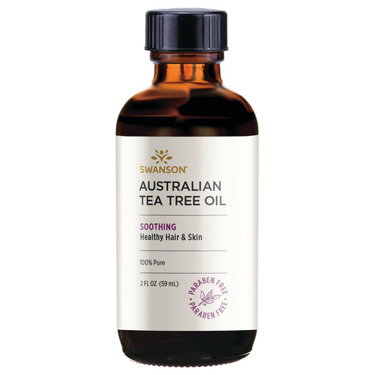 Swanson Tea Tree Oil 2oz bottle for versatile skin care and gentle cleaning.