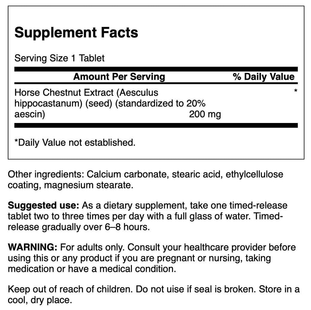 Swanson Timed-Release Horse Chestnut packaging label showing 22% aescin