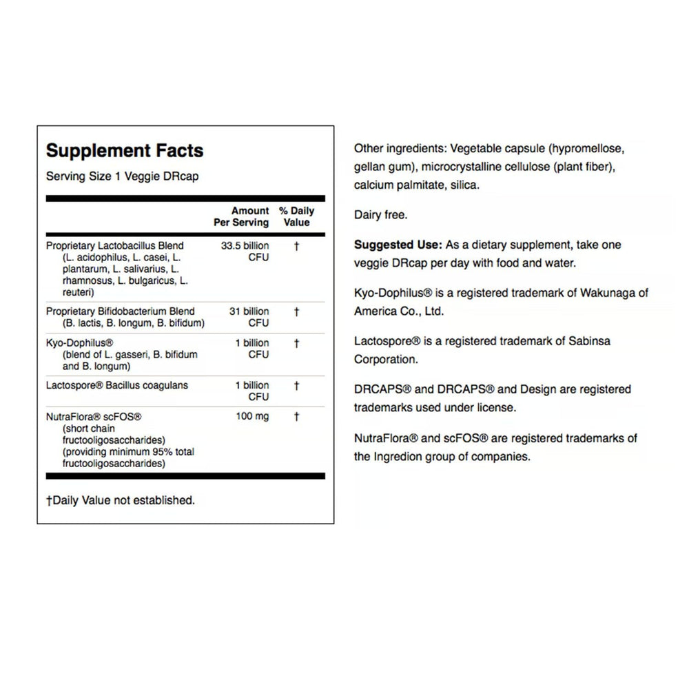 Label showing 66B CFU and 14 probiotic strains