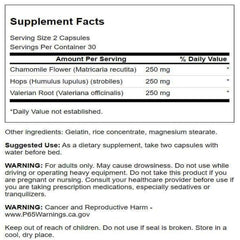 Capsules of Swanson Valerian Chamomile Hops herbal blend