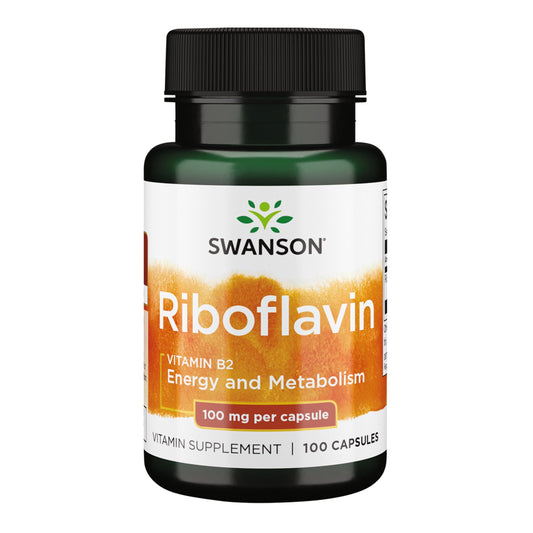 Bottle of Swanson Vitamin B2 Riboflavin 100 mg capsules