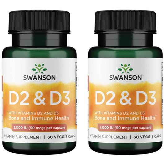 Swanson Vitamin D Complex bottle with 50 mcg D2 and D3 – 2-pack