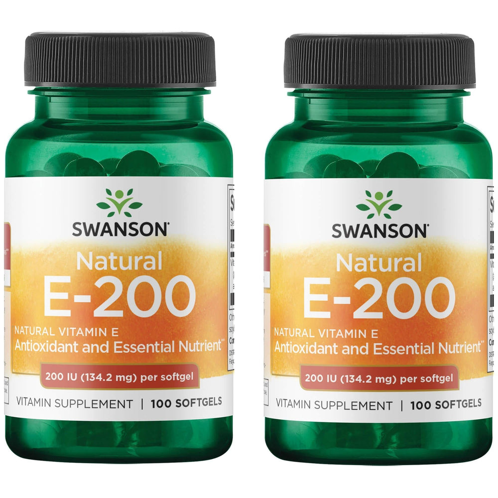 Swanson Natural Vitamin E 200IU softgels bottle - 2 pack (100 softgels each)