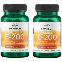 Swanson Natural Vitamin E 200IU softgels bottle - 2 pack (100 softgels each)