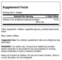 Bottle of Swanson Vitamin E 400 IU softgels with label
