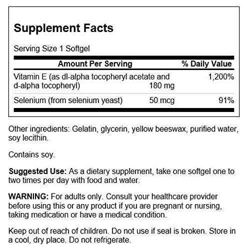 Close-up of Swanson Vitamin E & Selenium softgels