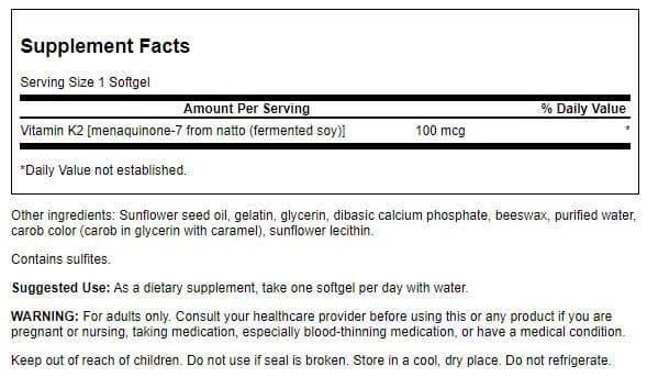 Swanson Vitamin K2 MK-7 100 mcg softgels label and bottle