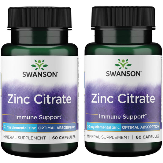 Front view of Swanson Zinc Citrate two-pack bottle