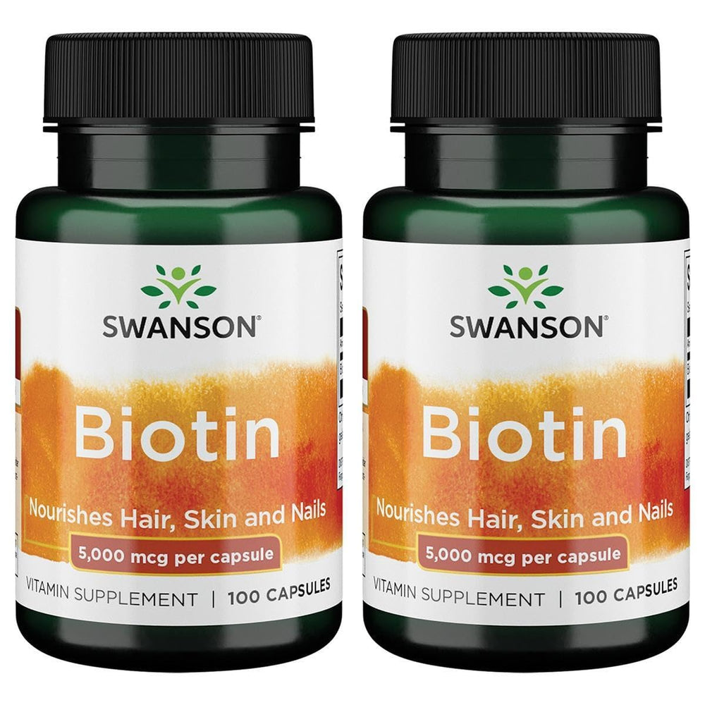 Swanson Biotin 5,000 mcg 100 Caps bottle - 2 Pack