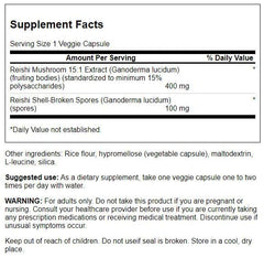 Swanson HRB Reishi Mushroom Complex bottle - back label