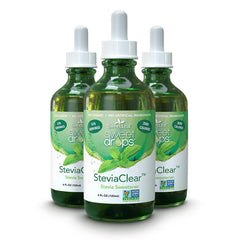 SweetLeaf Steviaclear bottle on counter showing zero-calorie sweetness