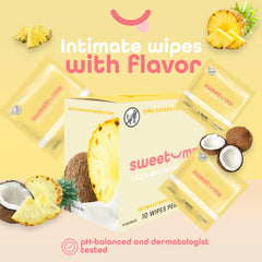 Sweetums individually-wrapped wipes on-the-go highlighting portable hygiene.