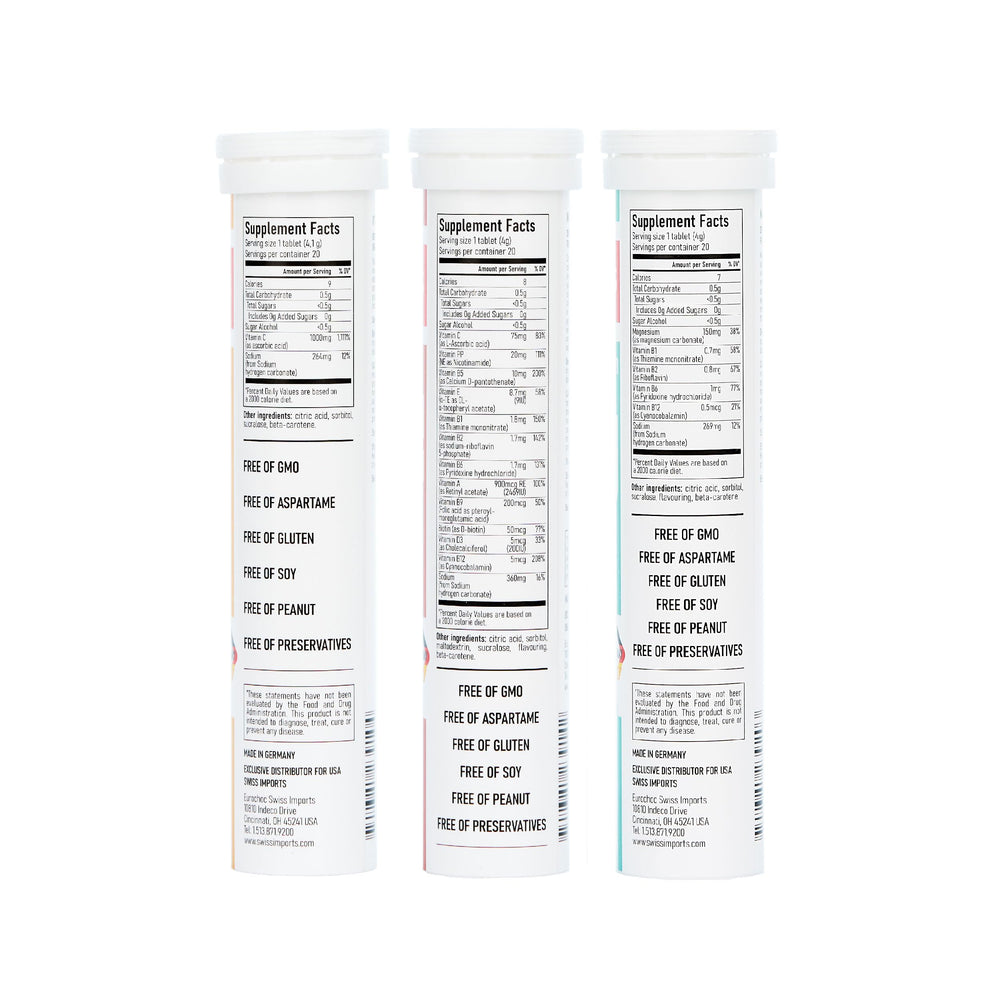 6-pack display of Swiss Imports vitamins
