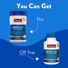 Nutritional facts panel for Swisse Mens 50+ multivitamin