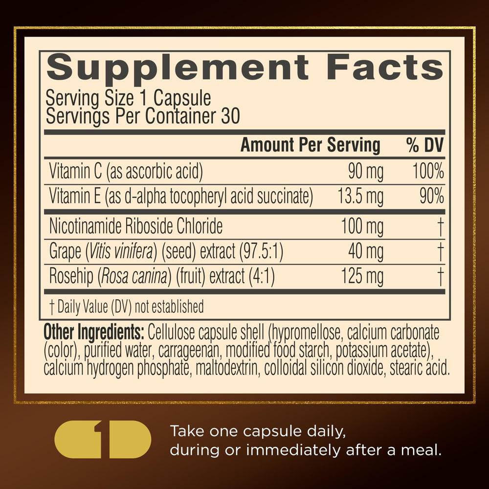 Grape seed extract and rosehip in NAD+ formula