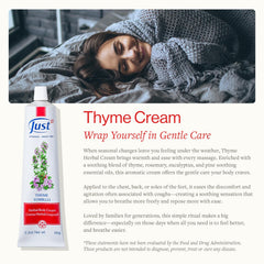 Close-up of SwissJust Thyme Cream 96g label